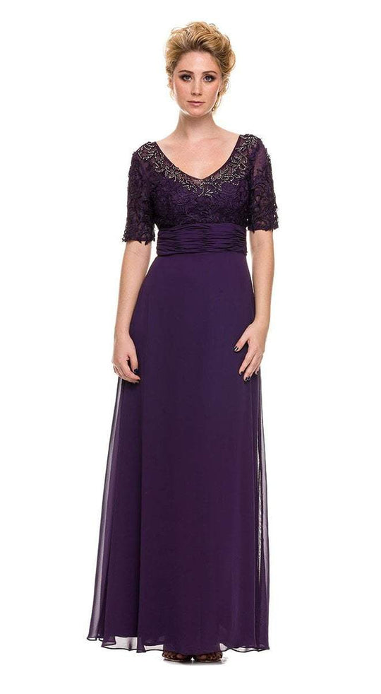 Nox Anabel 5105 Short Sleeve Illusion Lace Bodice Gown CCSALE