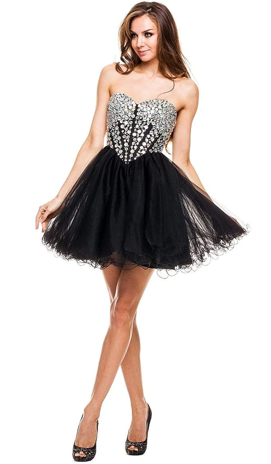 Nox Anabel - 6015 Sweetheart Neckline Corset Style Cocktail Dress Special Occasion Dress XS / Black