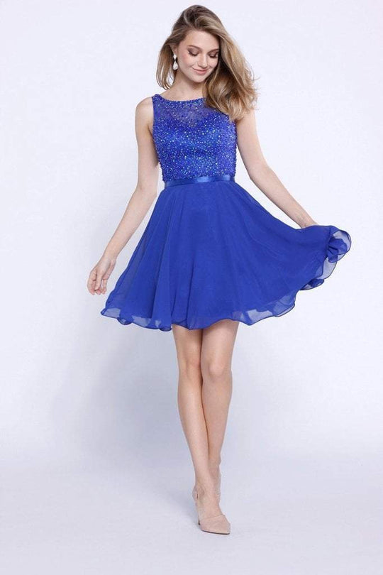 Nox Anabel 6163 Sleeveless V-Back Sequined Cocktail Dress  - 1 pc Royal Blue In Size L Available CCSALE L / Royal Blue