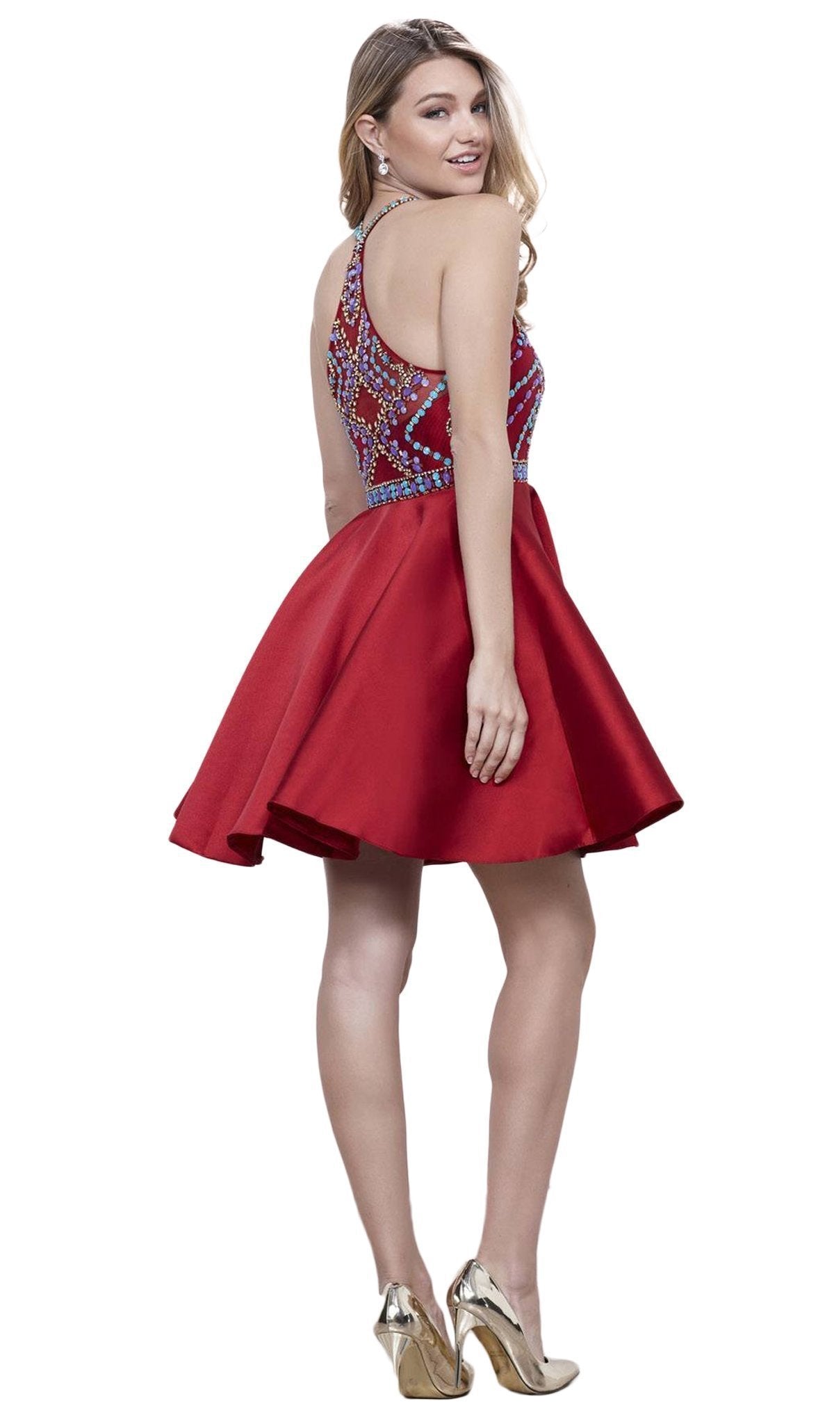 Sleeveless Illusion Halter Neck Dress 5920