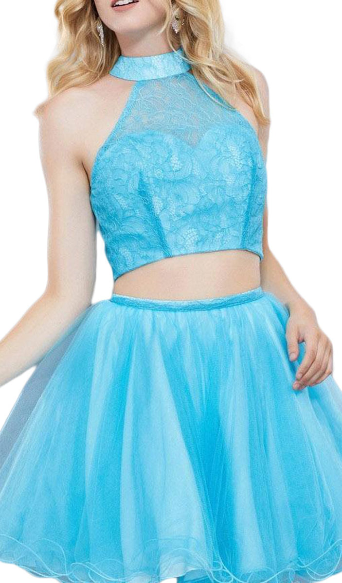 Nox Anabel - 6354 Lace Illusion High Halter A-line Dress  Couture Candy