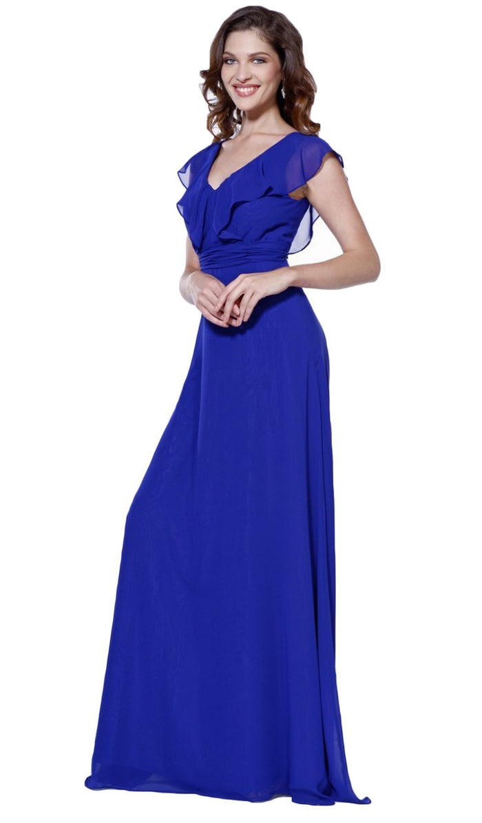 Nox Anabel - 7123 Butterfly Sleeved Dress Special Occasion Dress XS / Royal Blue