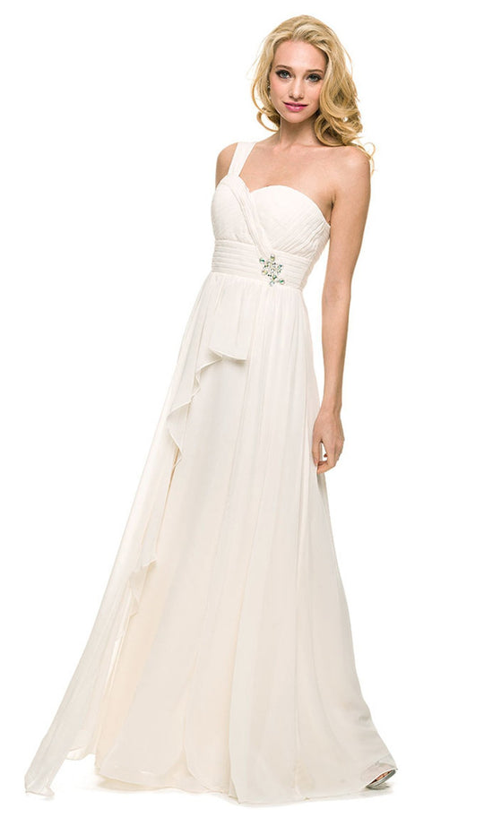 Nox Anabel - 7125 Long One Shoulder Dress Special Occasion Dress XS / Ivory