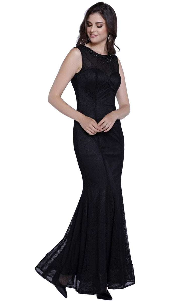Nox Anabel - 8259 Sleeveless Beaded Mesh Long Dress Special Occasion Dress XS / Black