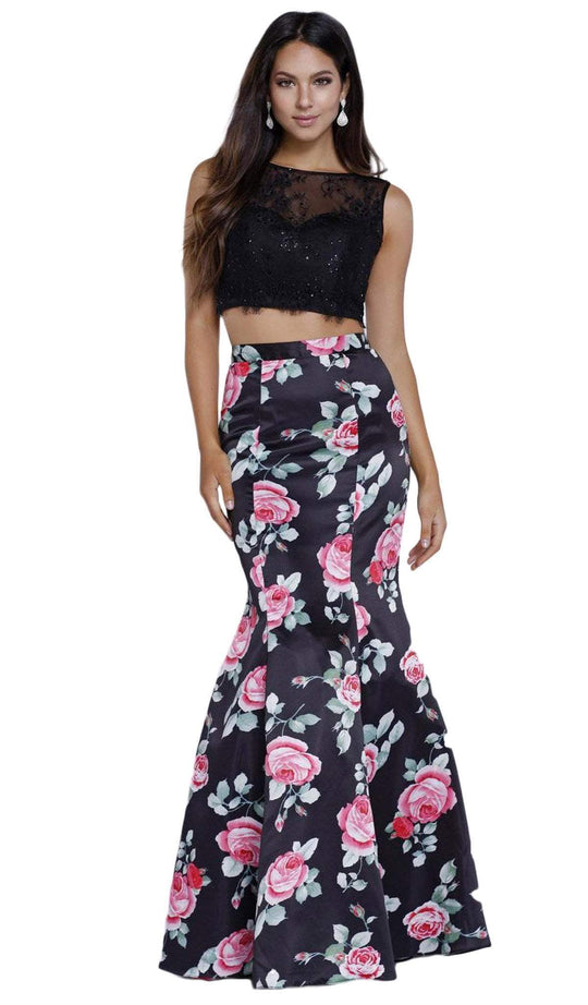 Nox Anabel - 8268 Sleeveless Lace Floral Mermaid Evening Dress Special Occasion Dress XS / Black