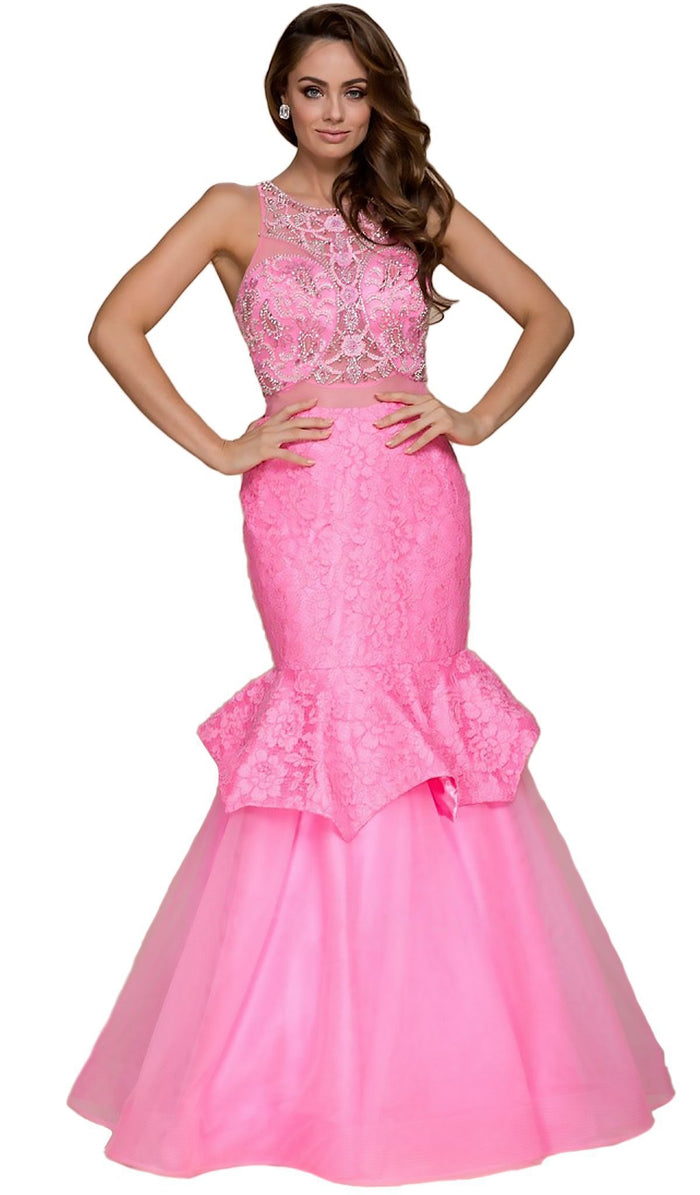 Nox Anabel - 8284 Beaded Illusion Halter Mermaid Dress Special Occasion Dress XS / Blossom