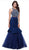 Nox Anabel - 8284 Beaded Illusion Halter Mermaid Dress Special Occasion Dress XS / Navy