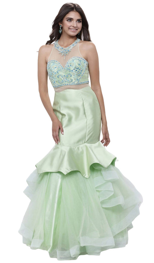 Nox Anabel - 8332 Sleeveless Halter Neck Beaded Long Mermaid Dress Special Occasion Dress XS / Pistachio Green