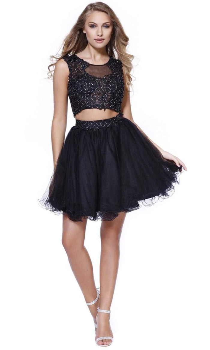 Nox Anabel - Beaded Applique Two-Piece Tulle Dress  6057 - 1 pc Black In Size S Available CCSALE S / Black