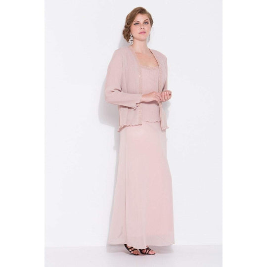 Nox Anabel Beaded Tank Style Long Dress with Jacket 1121 CCSALE XL / Dusty Rose