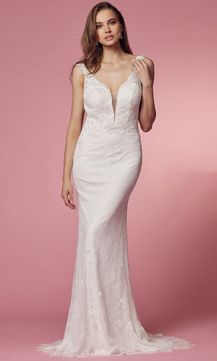 Nox Anabel Bridal JS923 - V-Neck Lace Bridal Gown Bridal Dresses 2 / White