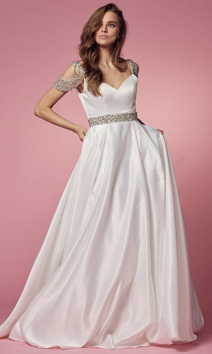 Nox Anabel Bridal R224W - Cold Shoulder Bridal Gown Bridal Dresses 2 / White