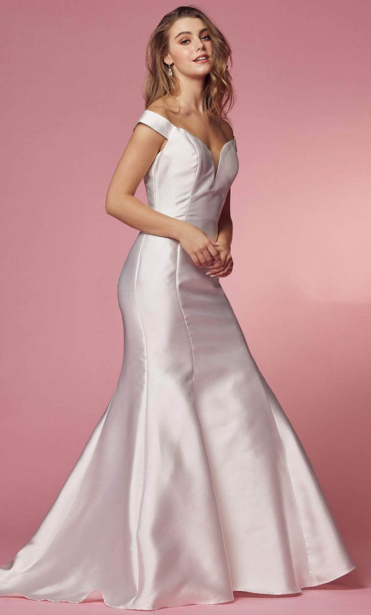 Nox Anabel C004W - Mermaid Cut Off Shoulder Dress Special Occasion Dress XS / White