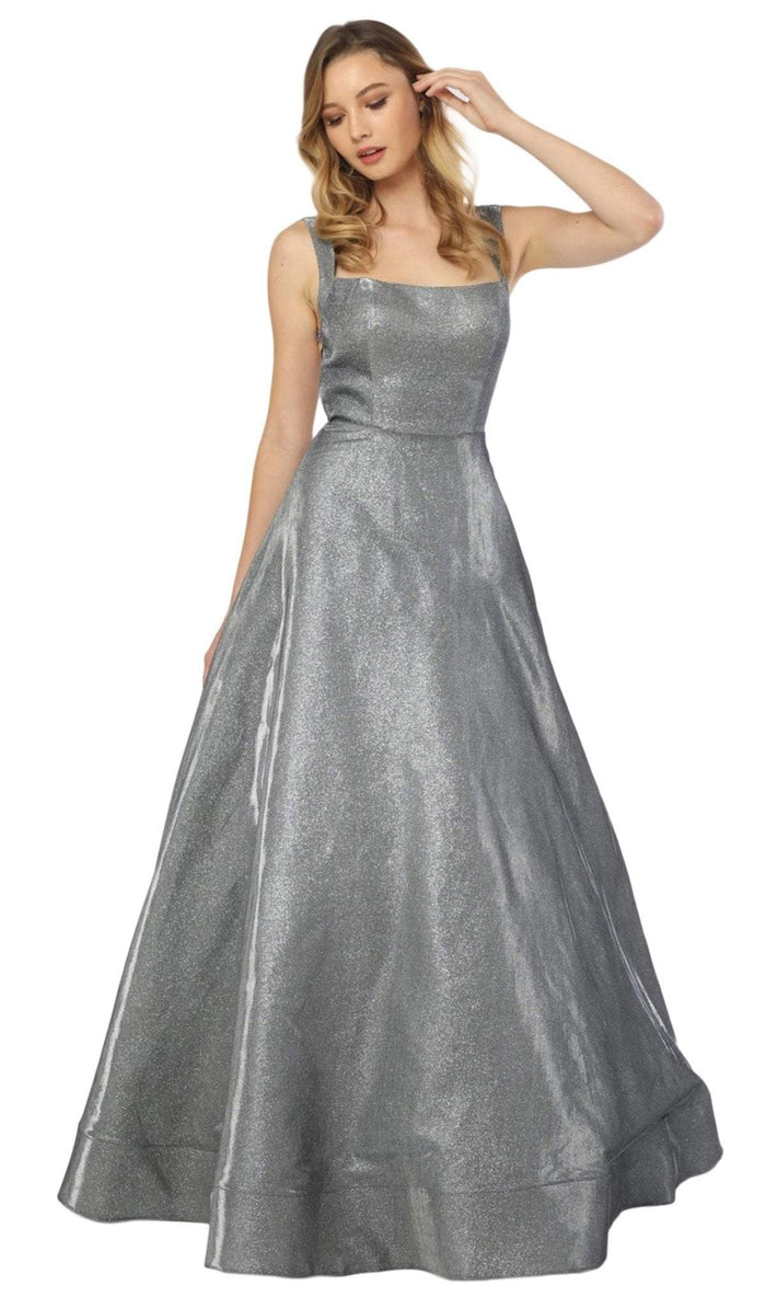 Nox Anabel - C240 Glimmering Square Neck Strappy Back A-Line Gown Special Occasion Dress XS / Gray