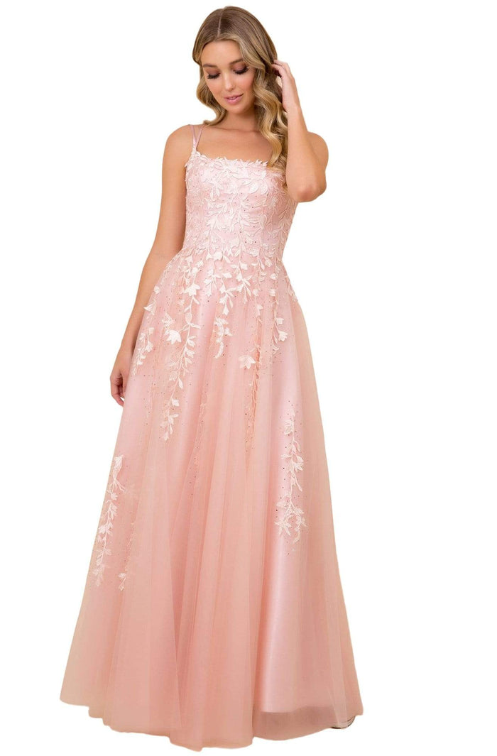 Nox Anabel - C415 Embroidered Scoop Neck Long A-line Gown Prom Dresses 4 / Dusty Rose