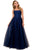 Nox Anabel - C415 Embroidered Scoop Neck Long A-line Gown Prom Dresses 4 / Navy Blue