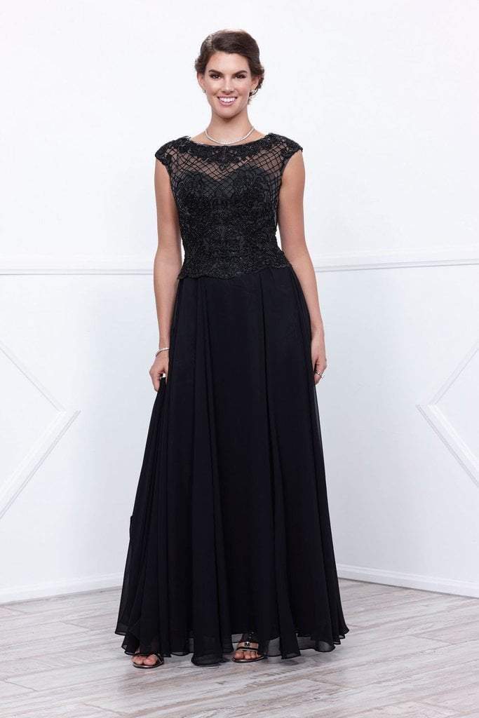 Nox Anabel Cap Sleeve Illusion Lattice Gown 5149 CCSALE XL / Black
