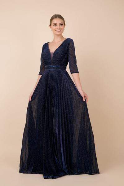 Nox Anabel - Deep V-neck Pleated A-line Dress M530 - 1 pc Rose gold in Size 3XL Available CCSALE 4XL / Navy Blue