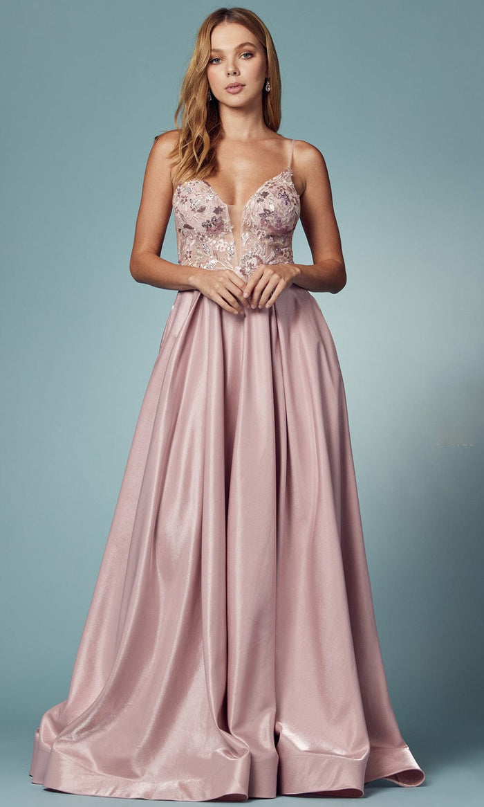 Nox Anabel E1004 - Floral A-Line Prom Dress Prom Dresses 2 / Mauve