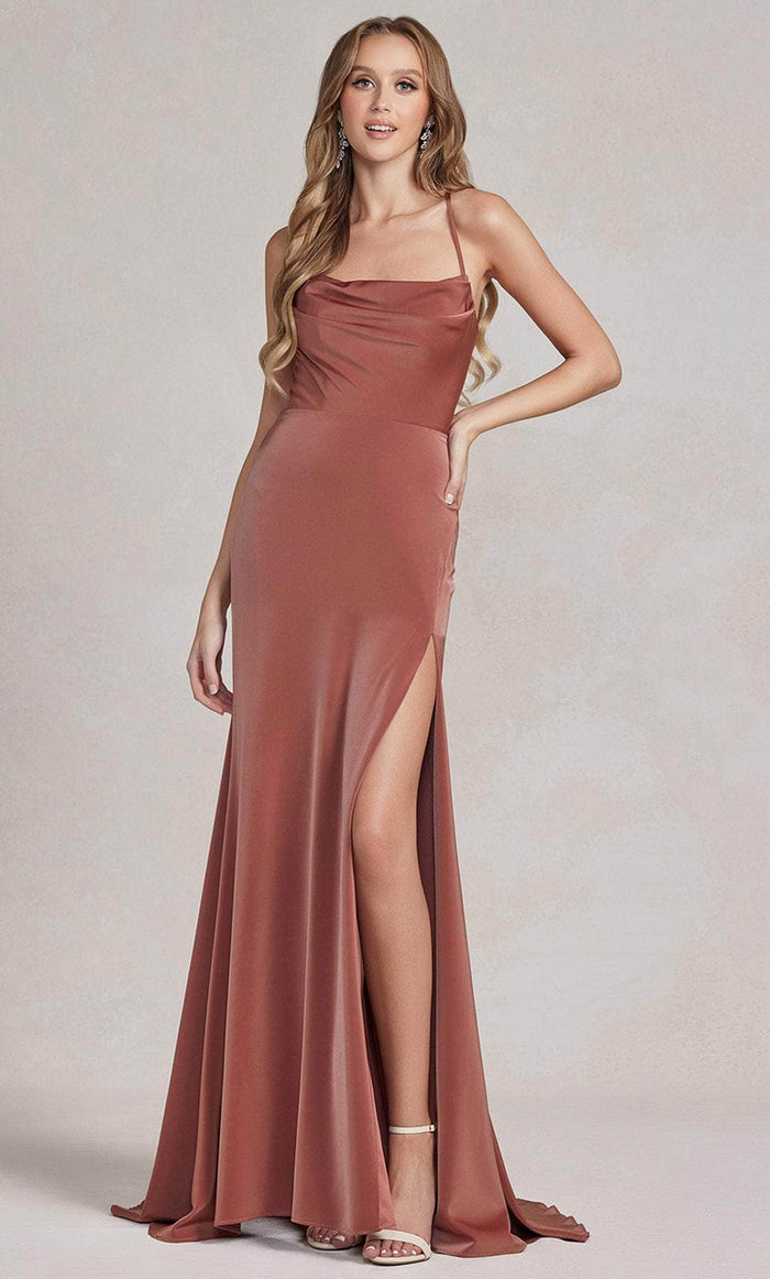 Nox Anabel E1068 - Cowl Strappy Prom Dress Evening Dresses 00 / Brown