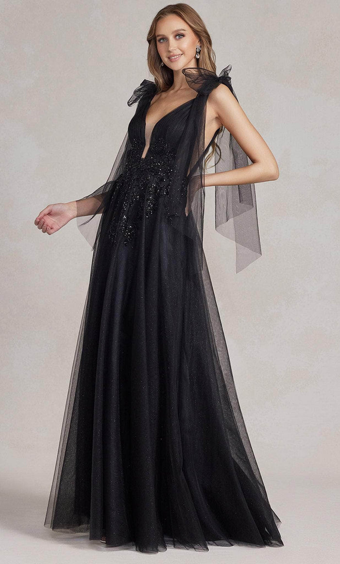 Nox Anabel E1075 - Off-Shoulder Tulle Prom Gown Prom Dresses 00 / Black