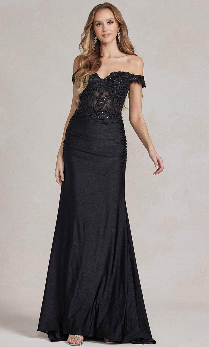 Nox Anabel E1184 - Off Shoulder Lace Corset Prom Gown Evening Dresses 00 / Black