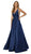 Nox Anabel - E156 Sleeveless Illusion Panel V Neck A-Line Gown Prom Dresses XS / Navy