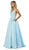 Nox Anabel - E156 Sleeveless Illusion Panel V Neck A-Line Gown Prom Dresses XS / Powder Blue
