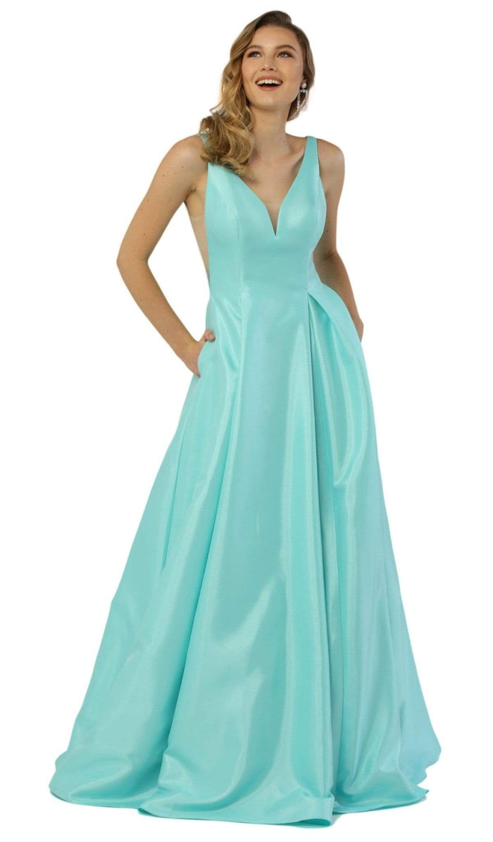 Nox Anabel - E156P Deep V-neck Pleated A-line Dress Special Occasion Dress 4XL / Mint Green