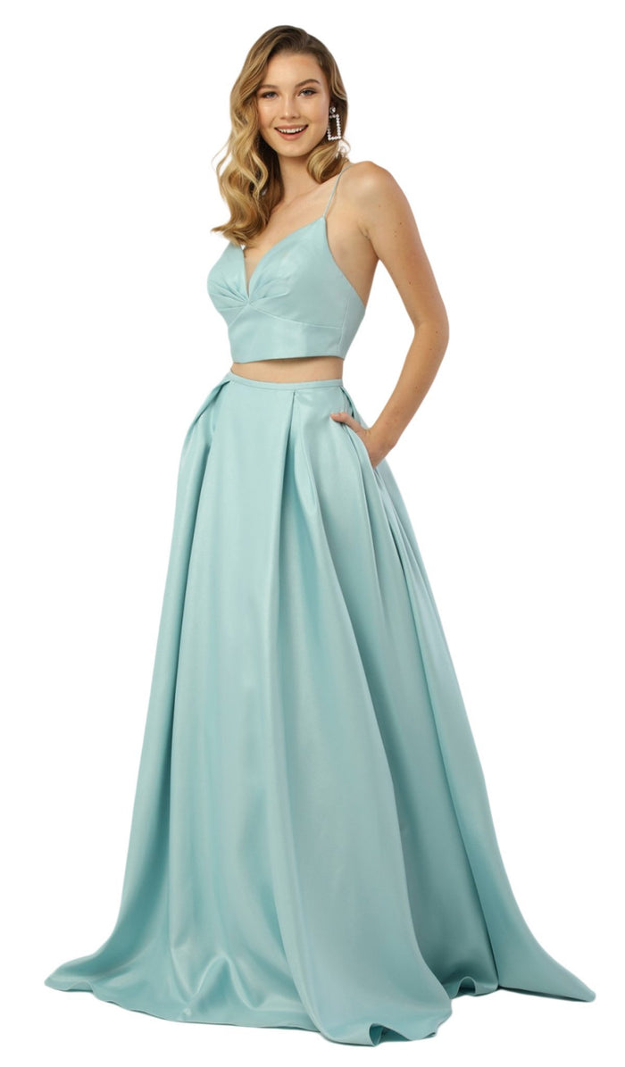 Nox Anabel - E161 Sleeveless Sweetheart Crop top Two-Piece A-Line Gown Special Occasion Dress XS / Arctic Blue