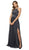 Nox Anabel - E184 Ruched Halter Bodice Metallic High Slit Gown Special Occasion Dress XS / Metallic Navy