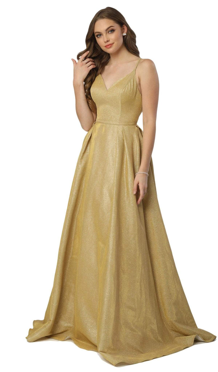 Nox Anabel - E228 Sleeveless V-neck Pleated Ballgown Special Occasion Dress XS / Gold