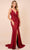 Nox Anabel E365 - Plunging Neck Metallic Long Gown Prom Dresses 2 / Dark Red