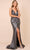 Nox Anabel E365 - Plunging Neck Metallic Long Gown Prom Dresses 2 / Gunmetal