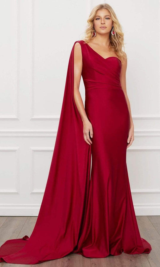 Nox Anabel - E475 Sleeveless One Shoulder Trumpet Dress Evening Dresses 2 / Burgundy