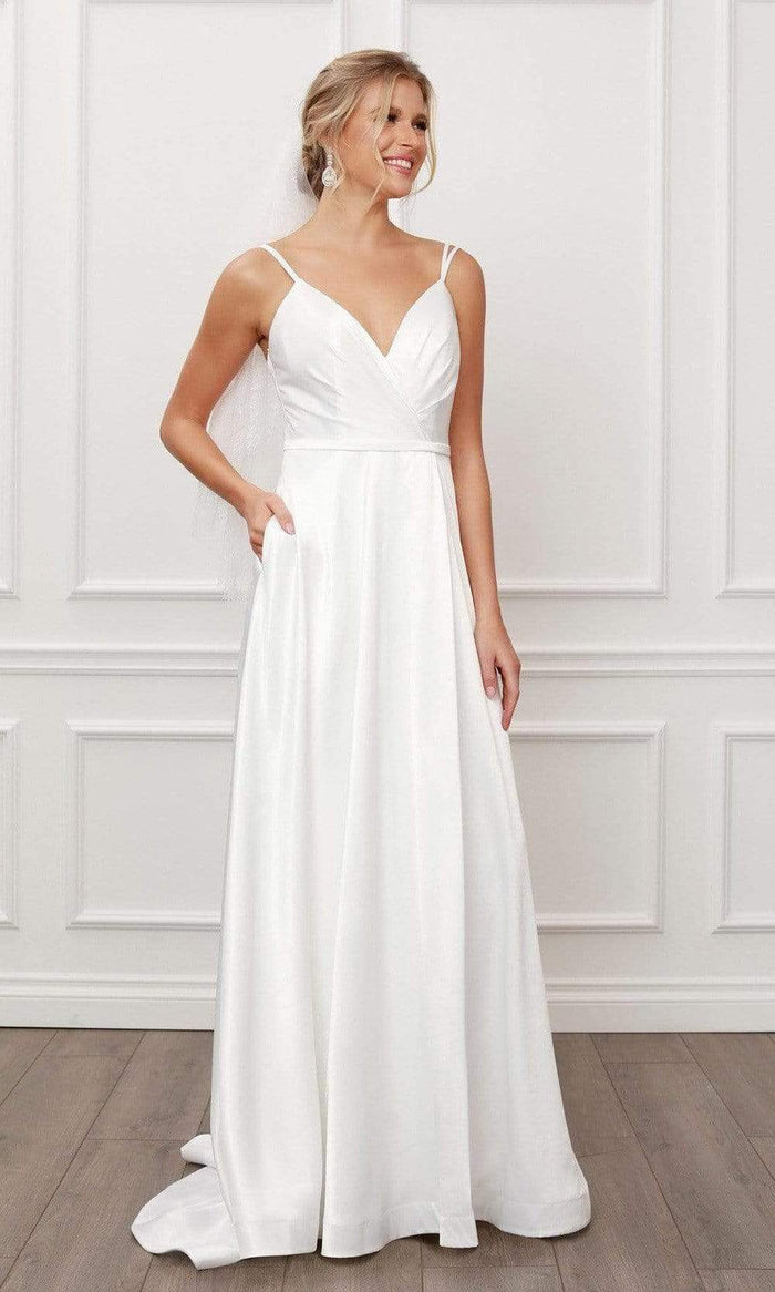 Nox Anabel - E484 Plunging V Neck A-Line Dress Wedding Dresses 2 / White