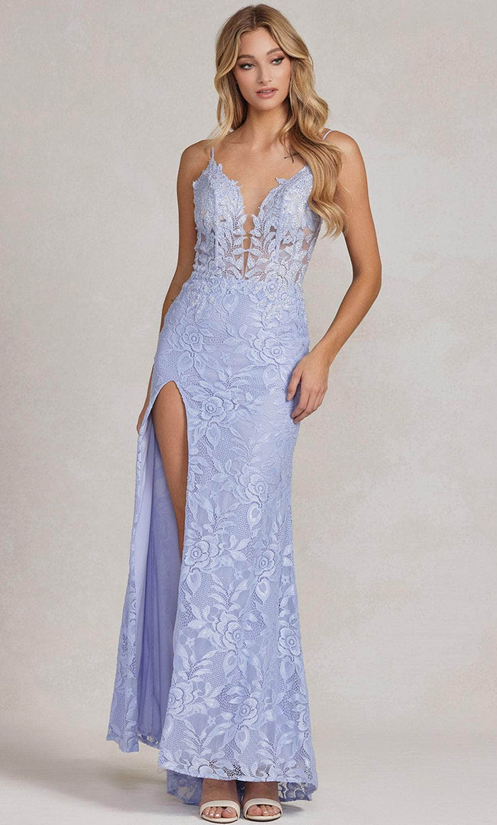 Nox Anabel G1148 - Lace High-Slit Evening Dress Pageant Dresses 00 / Periwinkle
