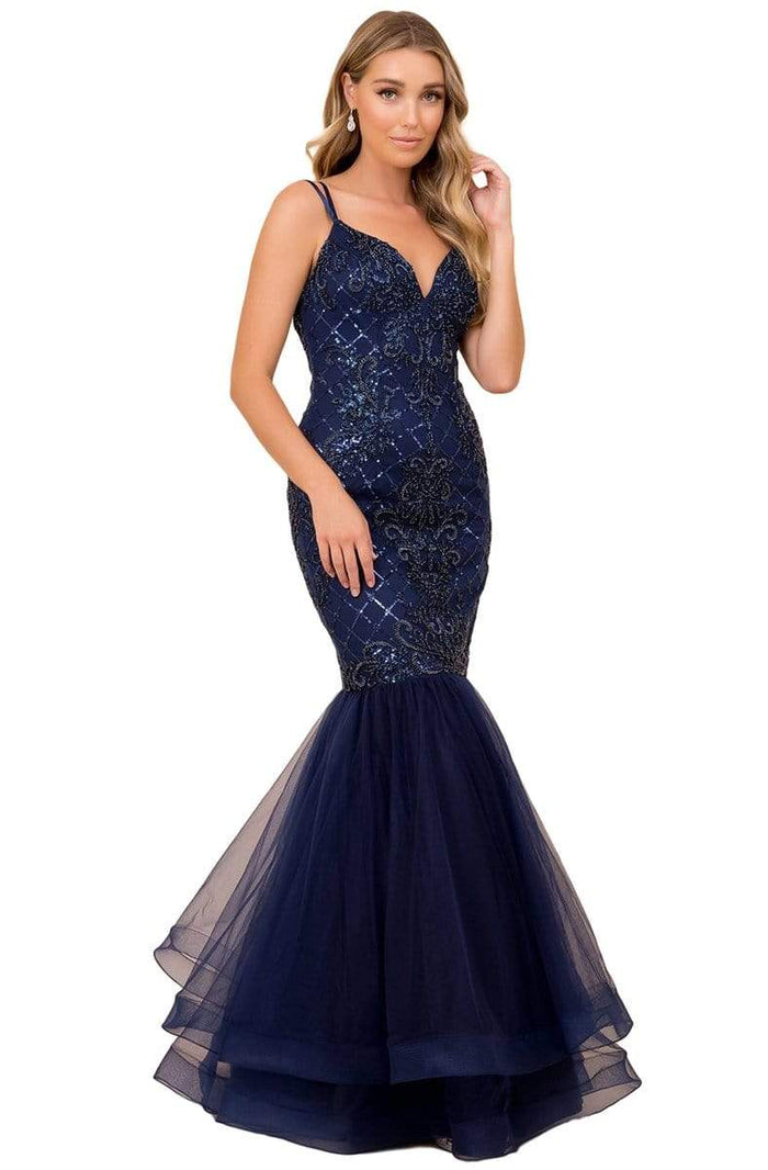 Nox Anabel - H399 Crisscross Back Beaded Trumpet Gown – Couture Candy