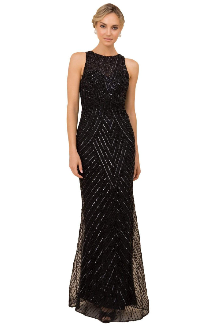 Nox Anabel - H404 Embellished Jewel Neck Sheath Dress Evening Dresses 4 / Black
