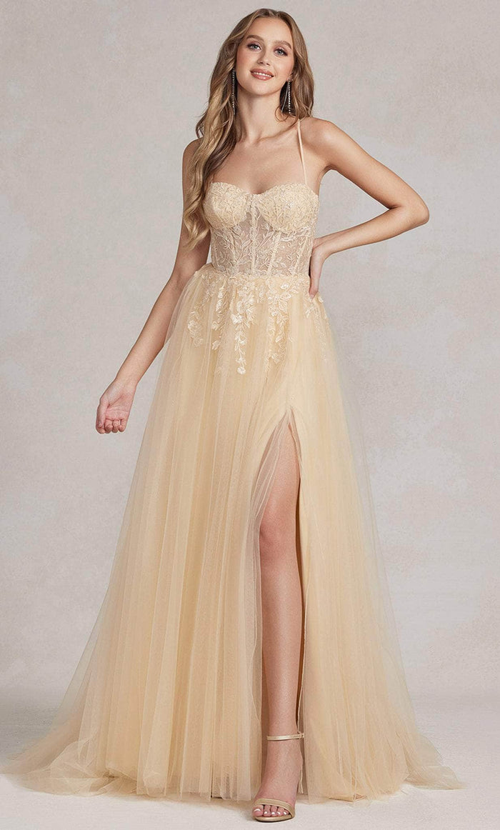 Nox Anabel J1089 - Sleeveless Sheer Embroidered Ballgown Ball Gowns 00 / Champagne