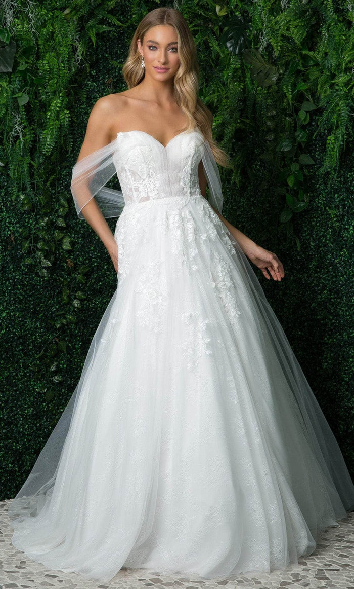Nox Anabel JE946 - Off Shoulder Bridal Lace Gown Wedding Dresses 4 / White