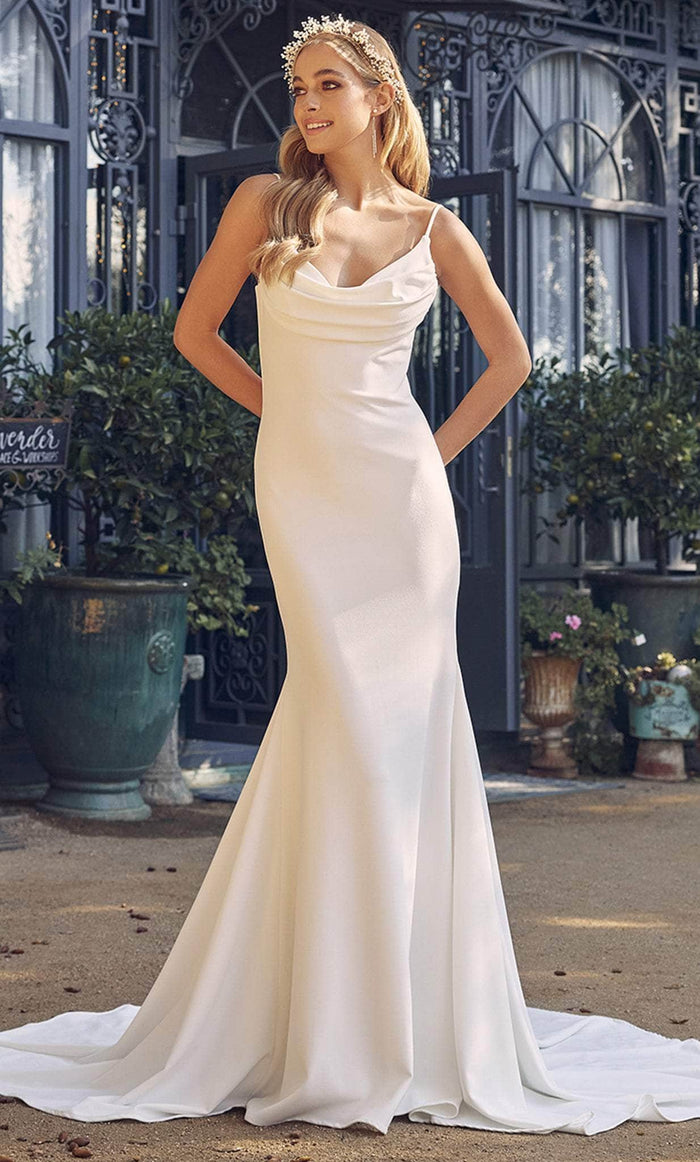 Nox Anabel JE954 - Cowl Back and Neck Minimalist Gown Bridal Dresses 4 / White