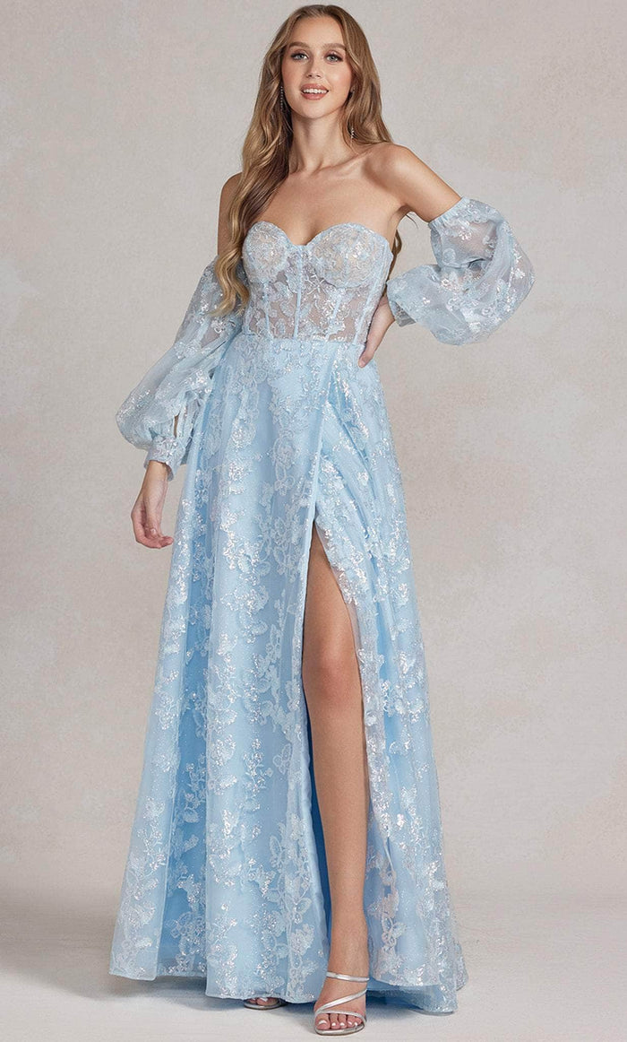 Nox Anabel K1155 - Strapless Detachable Sleeves Prom Dress Prom Dresses 00 / Blue