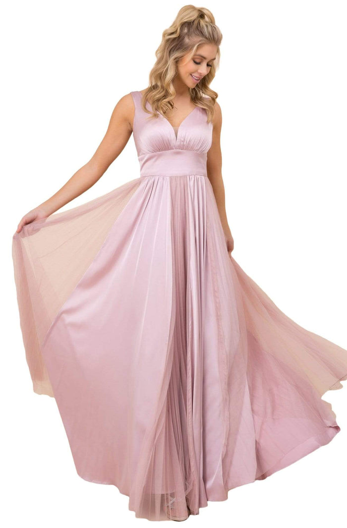 Nox Anabel - L340 Deep V-Neck Empire A-Line Dress Prom Dresses 4 / Light Mauve