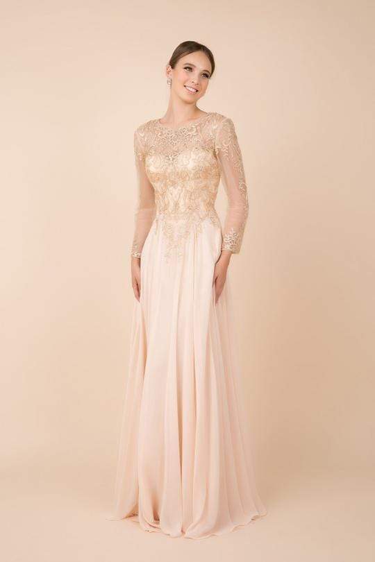 Nox Anabel - Lace Illusion Jewel A-Line Evening Gown H529 - 2 pcs Gold In Size XL and 3XL Available CCSALE XL / Gold