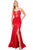 Nox Anabel - M413 Crisscross Plunge Metallic High Slit Gown Prom Dresses 4 / Red