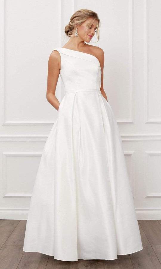 Nox Anabel - One Shoulder A-Line Evening Dress E469 - 1 pc White In Size 6 Available CCSALE 6 / White