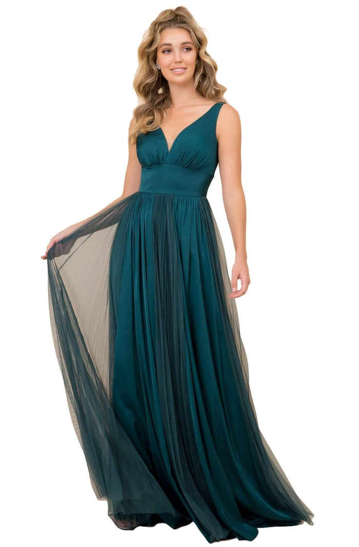 Nox Anabel - Plunging V-Neck Empire A-Line Evening Dress L340 - 1 pc Forest Green In Size 6 Available CCSALE 6 / Forest Green