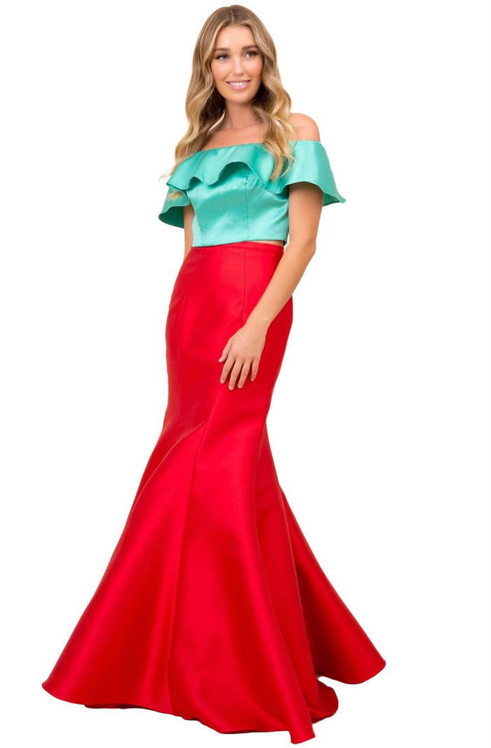 Nox Anabel - Q129 Two Piece Off-Shoulder Mermaid Dress Evening Dresses XS / Red & Green