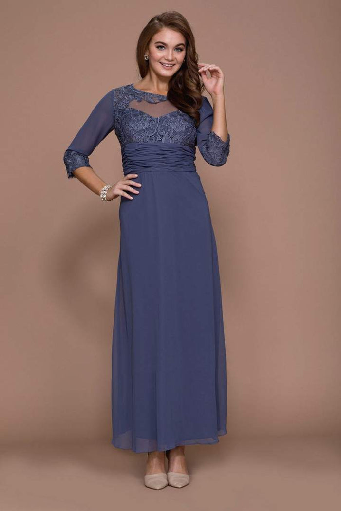 Nox Anabel - Quarter Length Sleeves Empire Long Dress 5101 - 1 pc Steel in Size L Available CCSALE L / Steel